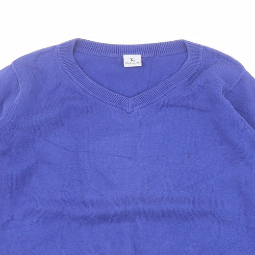 TU Boys Blue V-Neck  100% Cotton Pullover Jumper Size 9 Years  Pullover - School