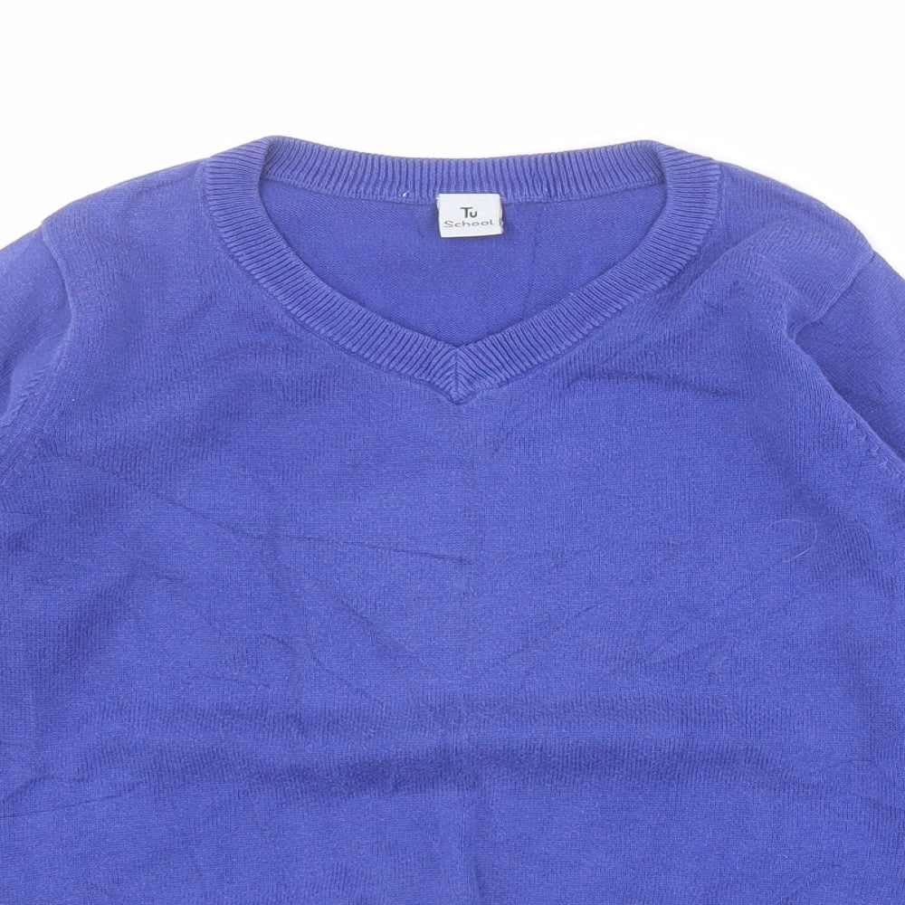 TU Boys Blue V-Neck  100% Cotton Pullover Jumper Size 9 Years  Pullover - School
