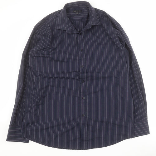 Primark Mens Blue Striped Polyester  Dress Shirt Size 16 Collared Button