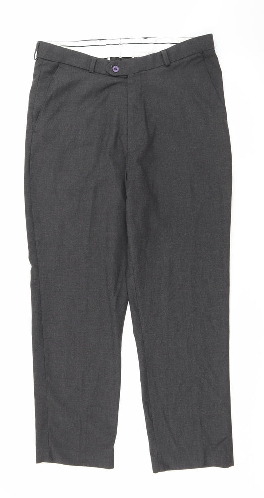 Preworn Mens Grey  Polyester Trousers  Size 34 in L28 in Regular Button
