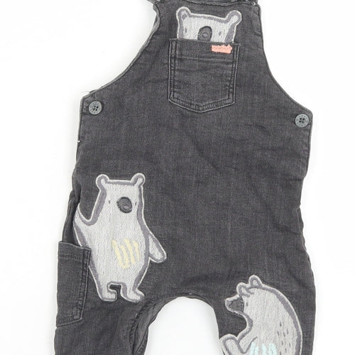 NEXT Boys Grey  Cotton Dungaree One-Piece Size 3-6 Months  Snap - Bears