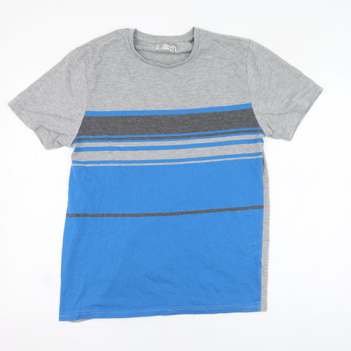 NEXT Mens Grey Striped Cotton Basic T-Shirt Size M Round Neck Pullover