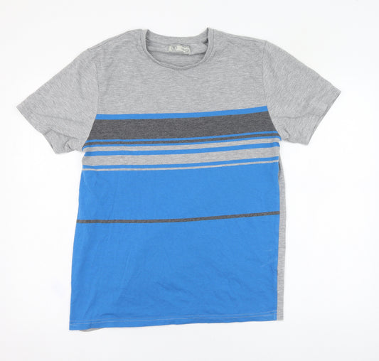 NEXT Mens Grey Striped Cotton Basic T-Shirt Size M Round Neck Pullover