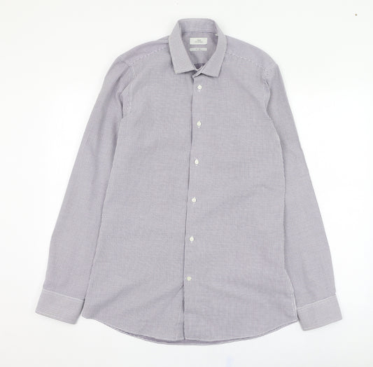 NEXT Mens Purple Check Polyester  Dress Shirt Size 15.5 Collared Button