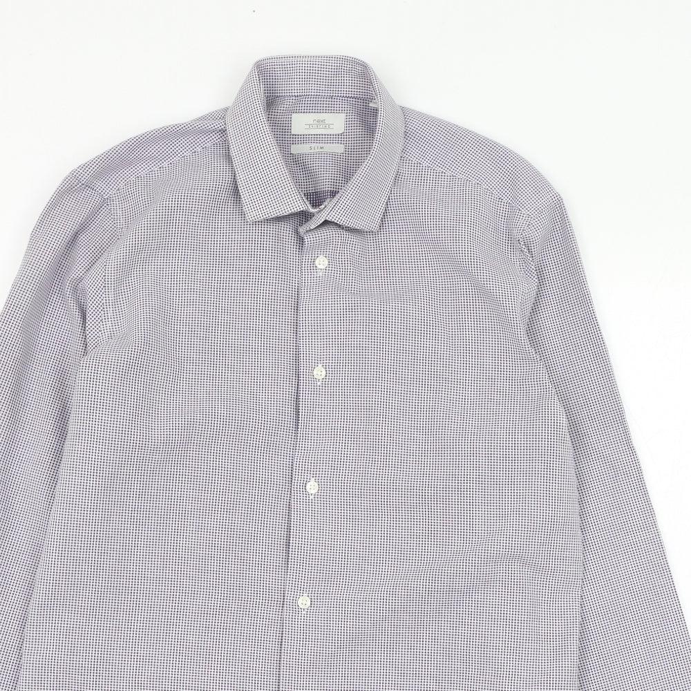 NEXT Mens Purple Check Polyester  Dress Shirt Size 15.5 Collared Button