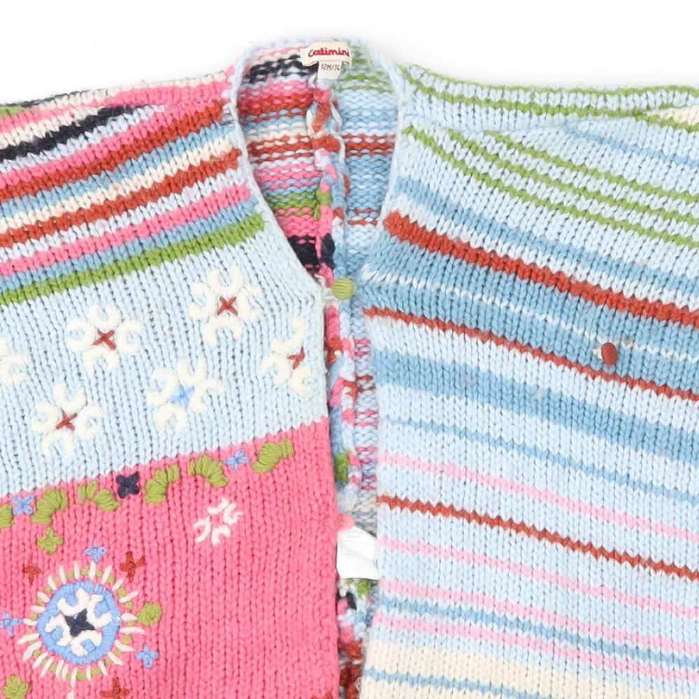 Catimini Girls Multicoloured Striped Acrylic Cape Jumper Size 9-12 Months  Button - Shawl
