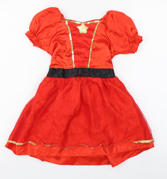 Lily & Dan Girls Red  Polyester Ball Gown  Size 3-4 Years  Square Neck Pullover