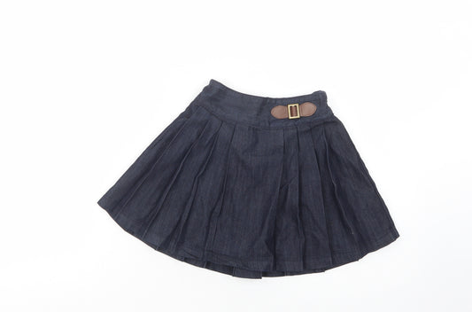 NEXT Girls Blue  Cotton Pleated Skirt Size 3-4 Years  Regular Buckle