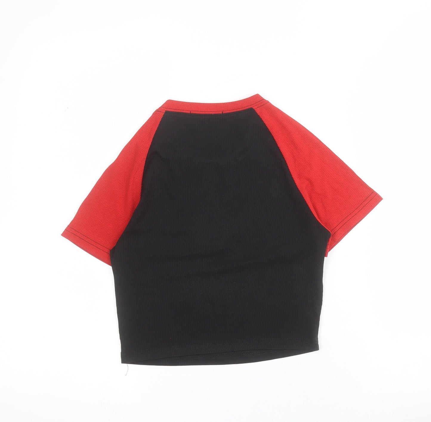 ROMWE Womens Black Colourblock Cotton Cropped T-Shirt Size XS Crew Neck - Skull