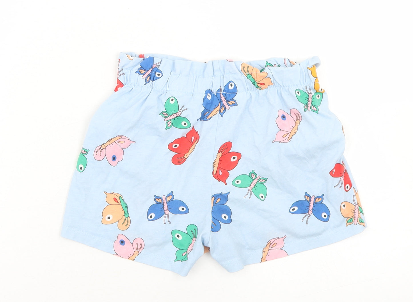 H&M Girls Blue Geometric Cotton Paperbag Shorts Size 5-6 Years  Regular  - Butterfly Print
