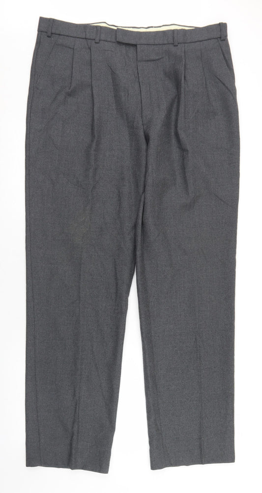 The Label Mens Grey  Wool Dress Pants Trousers Size 38 in L30 in Regular Hook & Eye