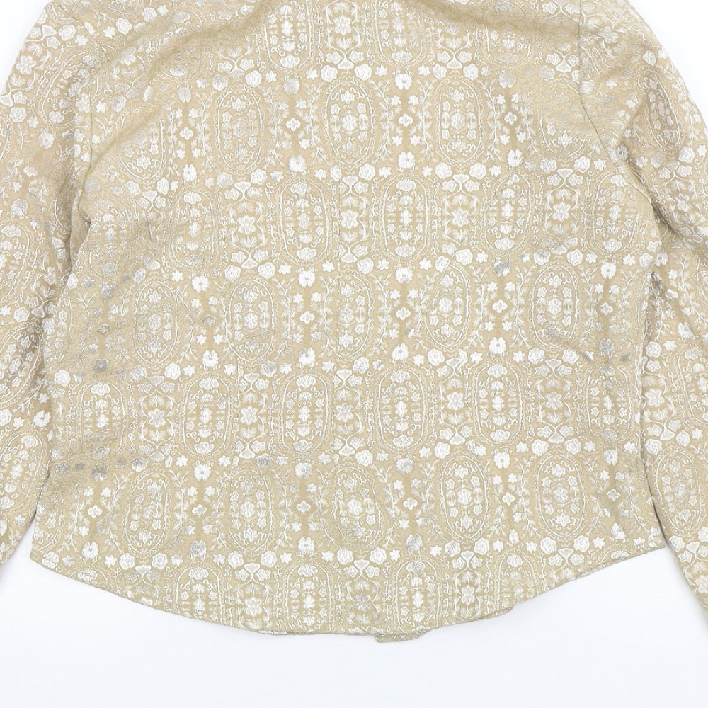 Full Circle Womens Gold Paisley Cotton Basic Button-Up Size M Collared