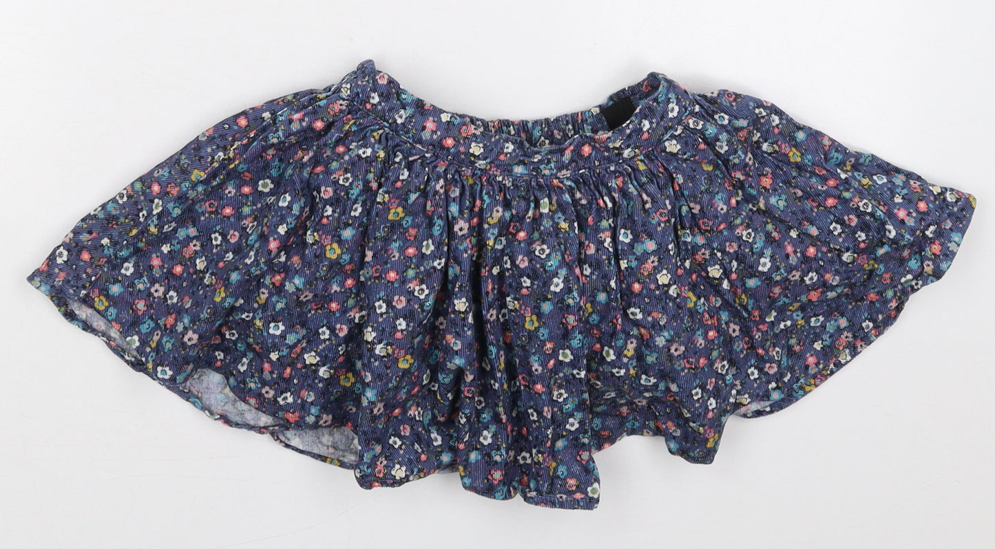 Marks and Spencer Girls Blue Floral Cotton Skater Skirt Size 2-3 Years  Regular