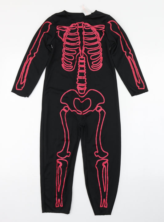 Wilko Girls Black  Polyester Jumpsuit One-Piece Size 5-6 Years  Hook & Loop - Skeleton Costume