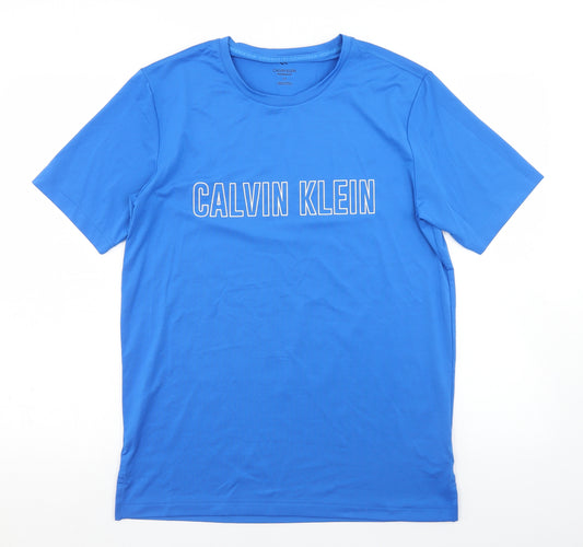 Calvin Klein Mens Blue  Polyester Basic T-Shirt Size S Crew Neck