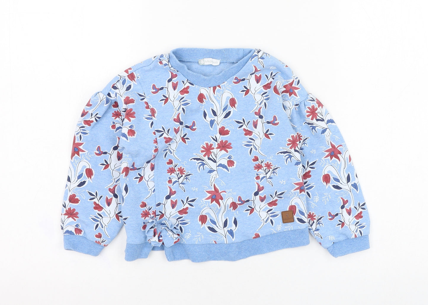 Tutto Piccolo Girls Blue Floral Cotton Pullover Sweatshirt Size 5 Years  Pullover
