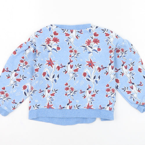 Tutto Piccolo Girls Blue Floral Cotton Pullover Sweatshirt Size 5 Years  Pullover