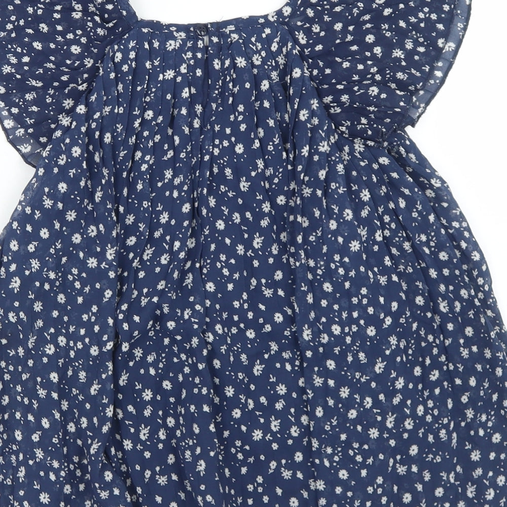 TU Girls Blue Floral Polyester Trapeze & Swing  Size 3 Years  Round Neck Button