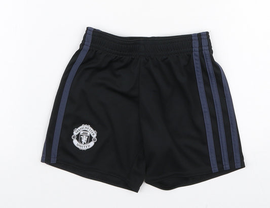 adidas Boys Black  Polyester Sweat Shorts Size 3-4 Years  Regular Drawstring - Manchester united