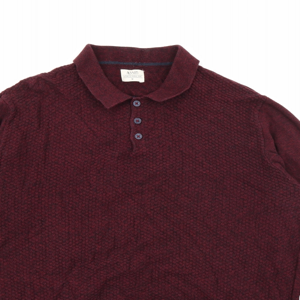 ACW85 Mens Red  Cotton  Polo Size M Collared Button