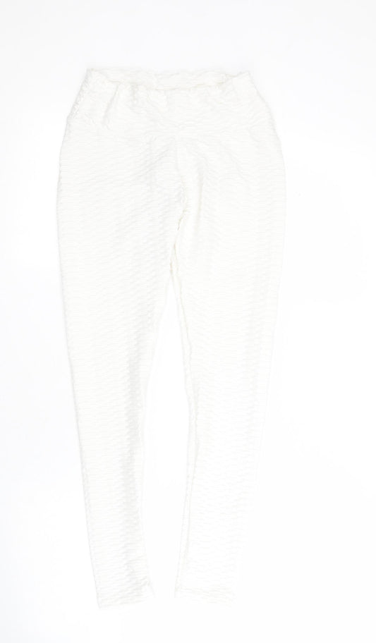 SheIn Womens White  Polyester Cropped Leggings Size S L26 in Regular Pullover - Ruched bum