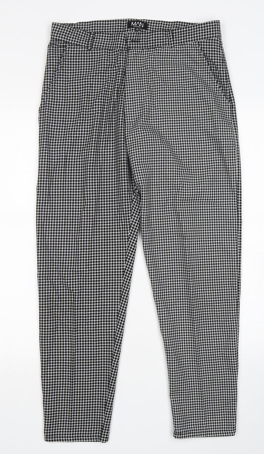 BoohooMAN Mens Multicoloured Check Polyester Trousers  Size M L29 in Regular Button