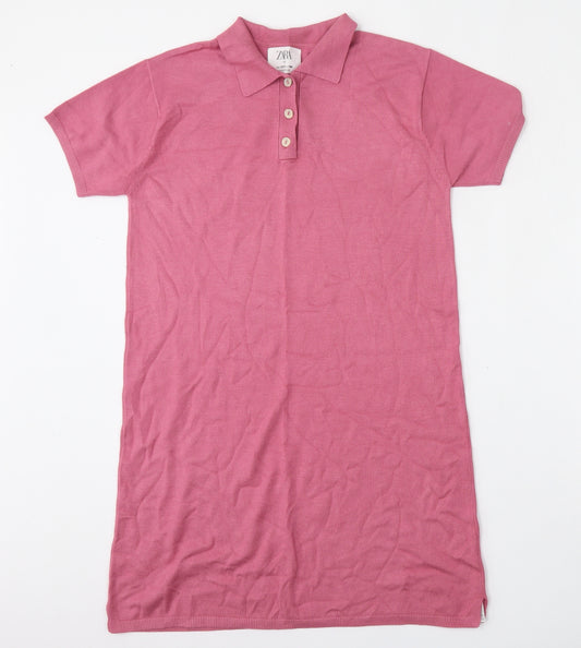 Zara Girls Pink  Viscose T-Shirt Dress  Size 13-14 Years  Collared Button