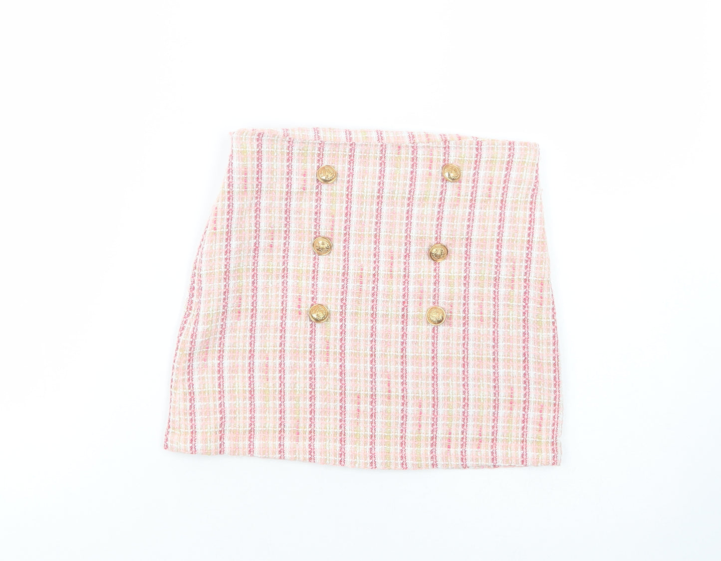 SheIn Girls Pink Plaid Polyester Mini Skirt Size 10 Years  Regular Zip