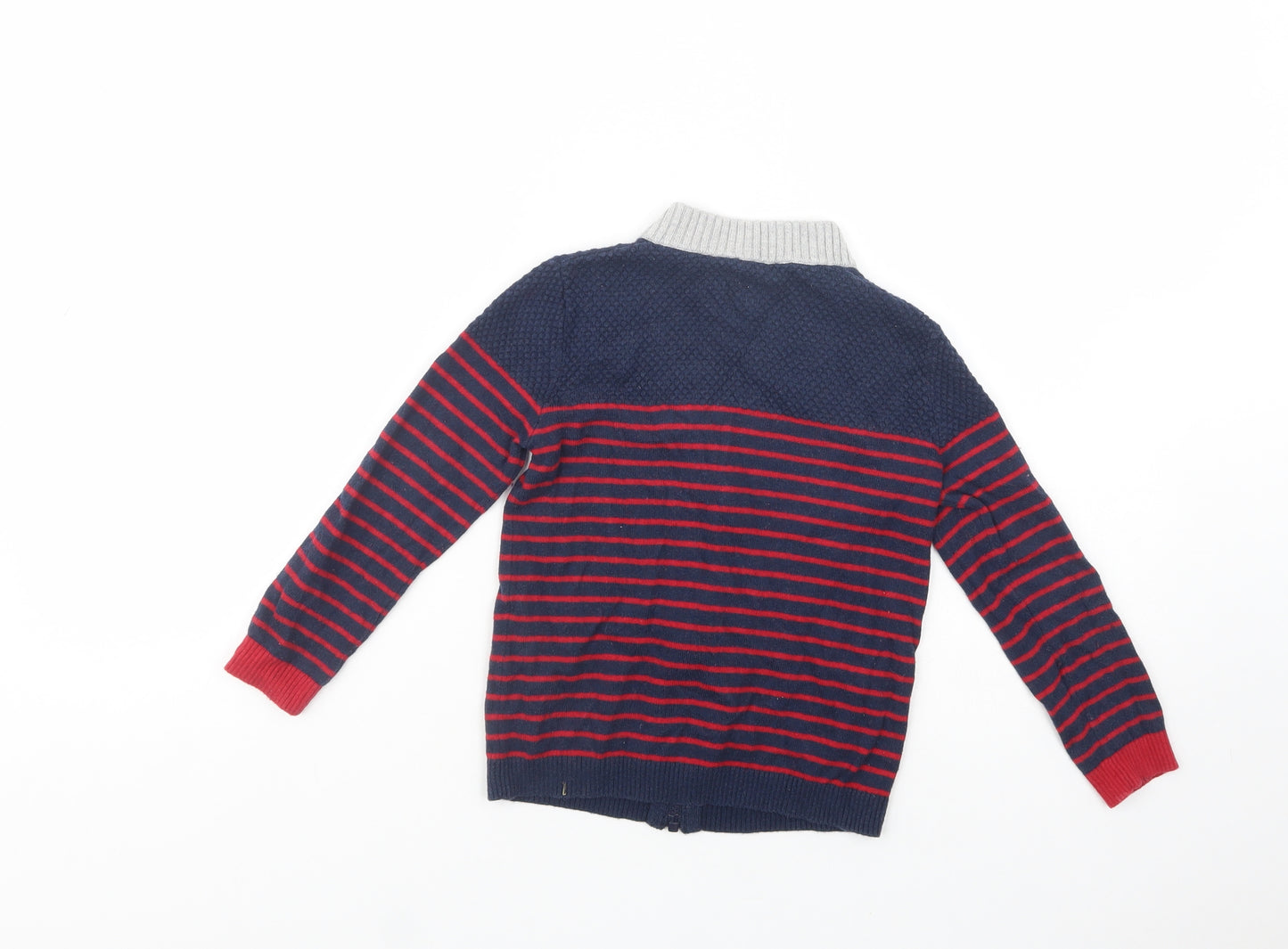United Colors of Benetton Boys Blue High Neck Striped Cotton Full Zip Jumper Size 4-5 Years  Zip