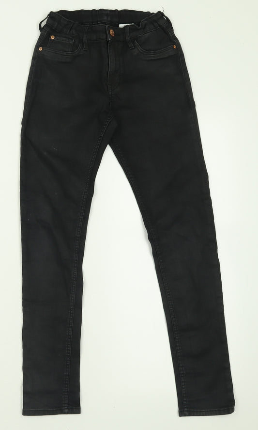 H&M Girls Black  Cotton Straight Jeans Size 10-11 Years  Regular Button
