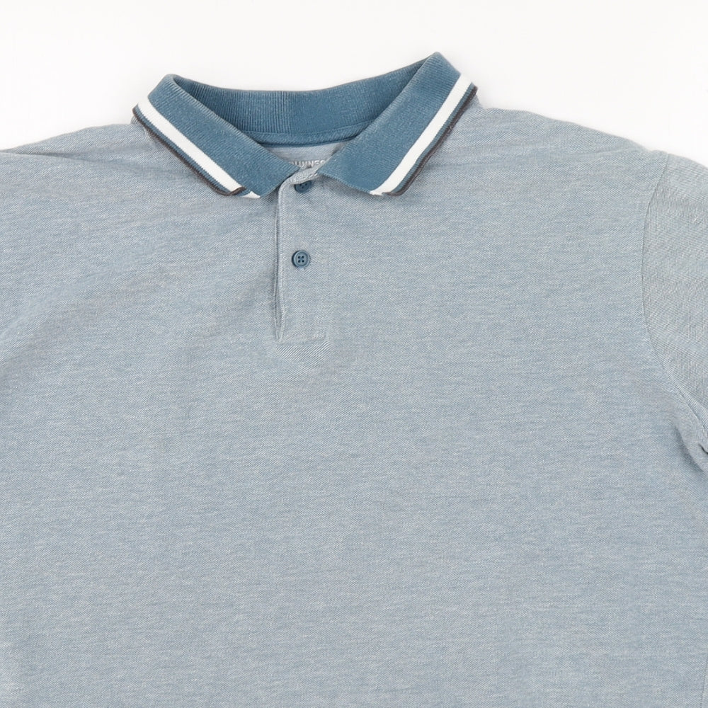 Dunnes Stores Mens Blue  Cotton  Polo Size M Collared Button