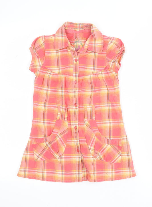 Marks and Spencer Girls Pink Plaid 100% Cotton Shirt Dress  Size 5 Years  Collared Button