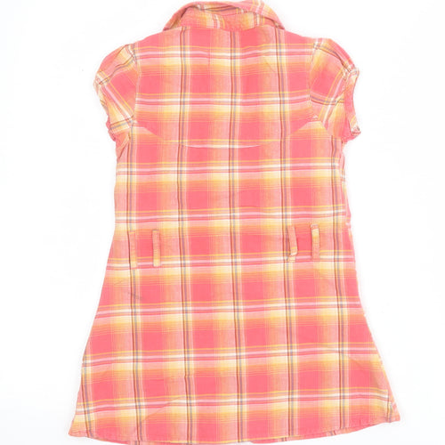 Marks and Spencer Girls Pink Plaid 100% Cotton Shirt Dress  Size 5 Years  Collared Button