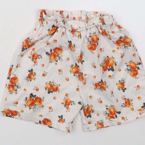 SheIn Girls White Floral Cotton Paperbag Shorts Size 6-7 Years  Regular  - Orange Flowers