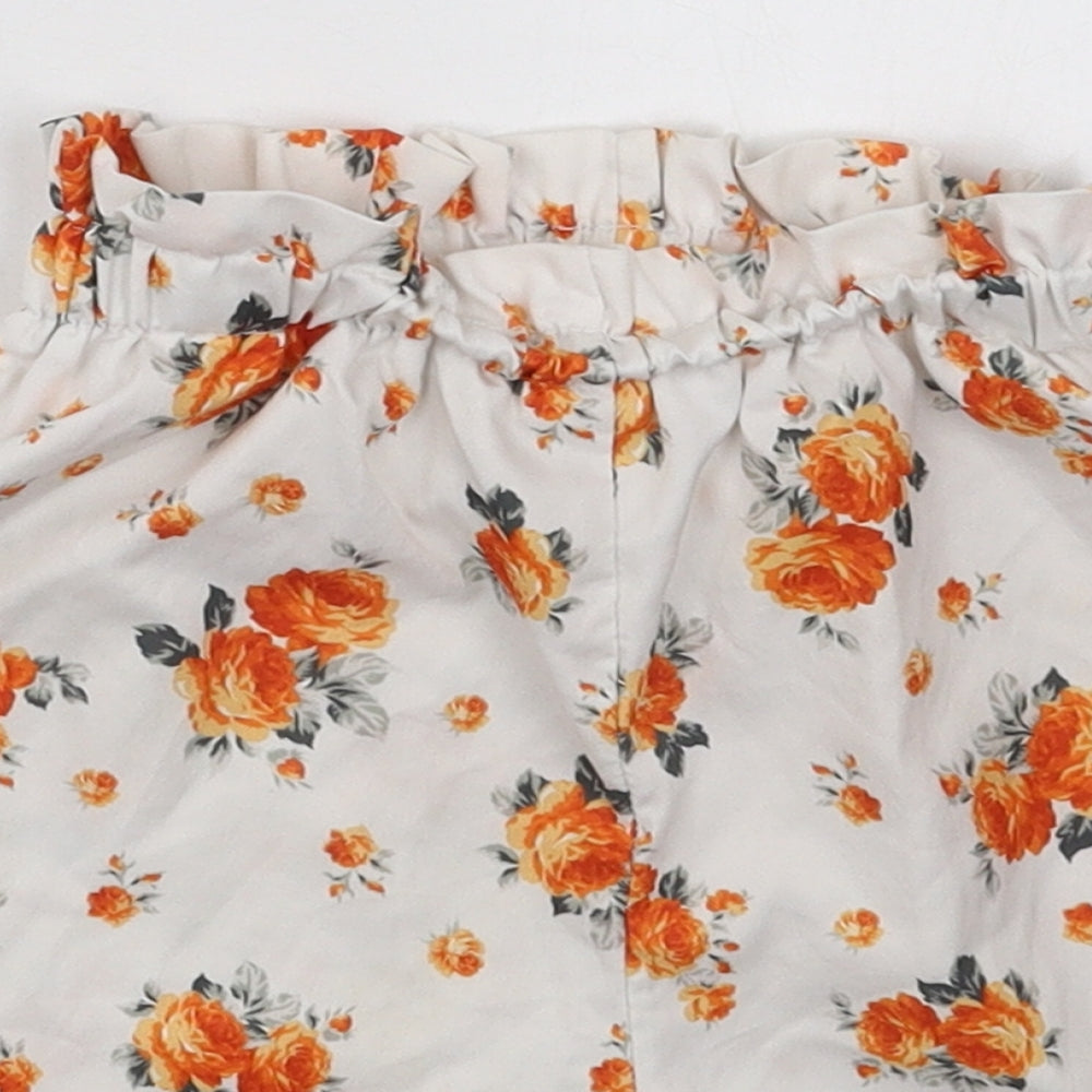 SheIn Girls White Floral Cotton Paperbag Shorts Size 6-7 Years  Regular  - Orange Flowers