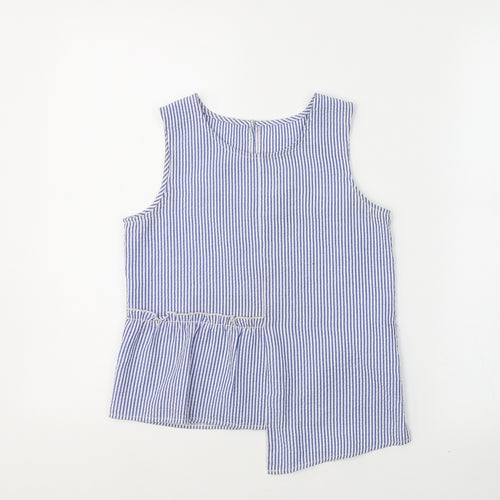 Alfred Dunner Girls Blue Striped Polyester Basic Tank Size 10-11 Years Round Neck Pullover