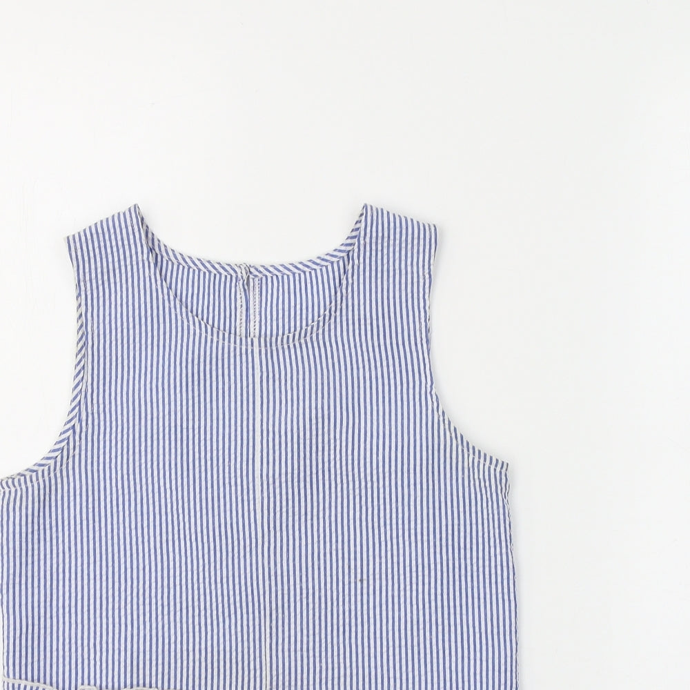 Alfred Dunner Girls Blue Striped Polyester Basic Tank Size 10-11 Years Round Neck Pullover