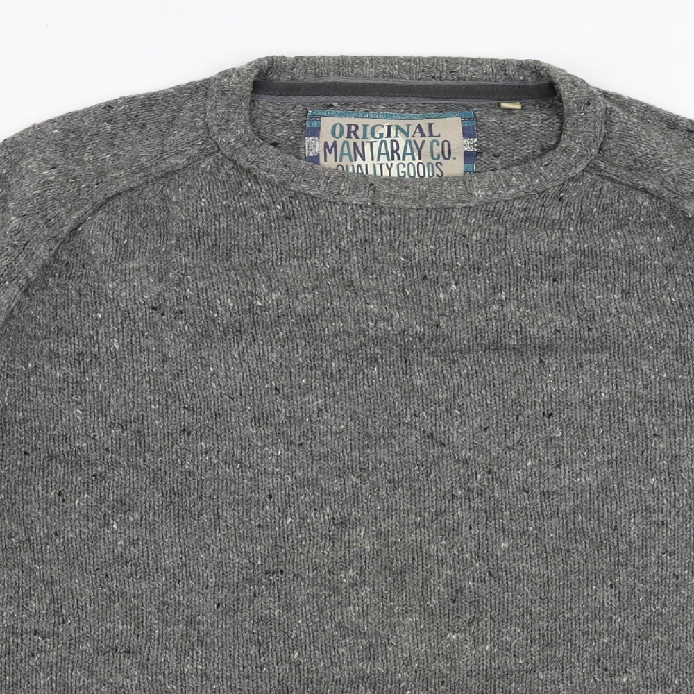 Mantaray Mens Grey Round Neck Acrylic Pullover Jumper Size M Preworn Ltd