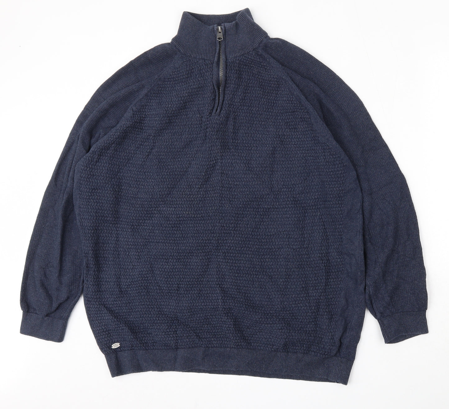 Kensington Mens Blue Mock Neck  Cotton Pullover Jumper Size XL