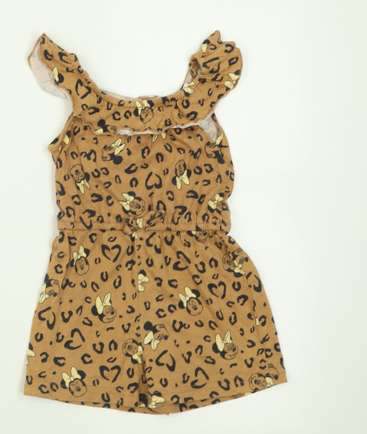 George Girls Brown Animal Print Cotton Jumpsuit One-Piece Size 2 Years  Pullover - Minnie Mouse