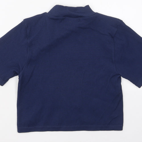 Dunnes Womens Blue  Nylon Cropped T-Shirt Size M Mock Neck Pullover