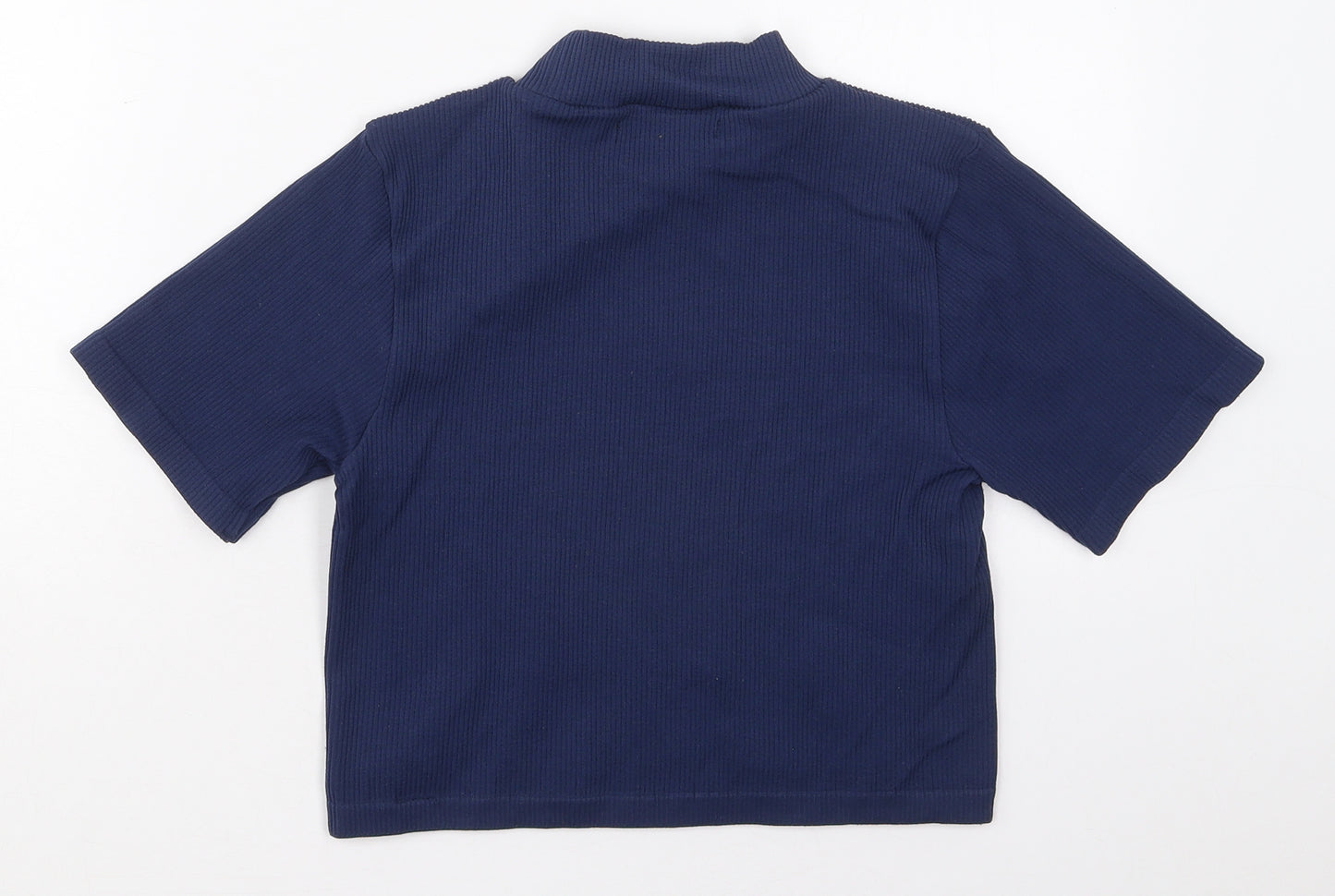 Dunnes Womens Blue  Nylon Cropped T-Shirt Size M Mock Neck Pullover
