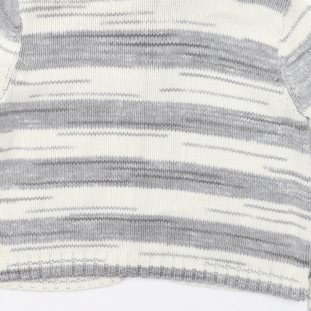 Gelco Womens Grey Round Neck Striped Cotton Cardigan Jumper Size 10