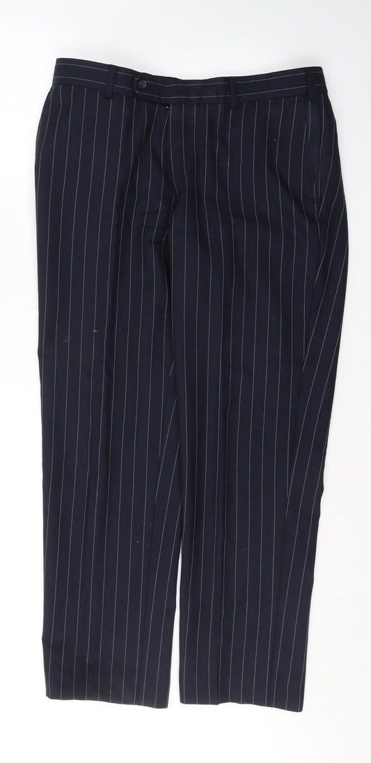 Preworn Mens Blue Striped Polyester Trousers  Size 34 in L29 in Regular Button