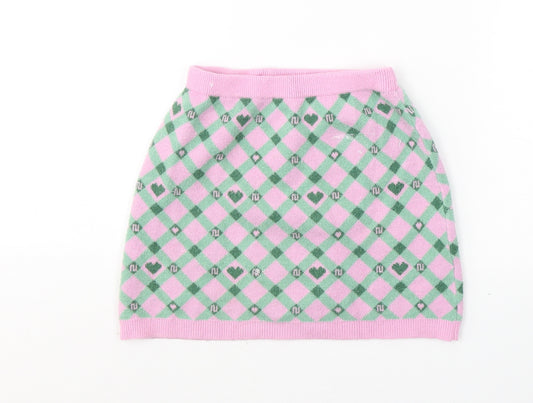 River Island Girls Pink Geometric Viscose Mini Skirt Size 3-4 Years  Regular Pull On