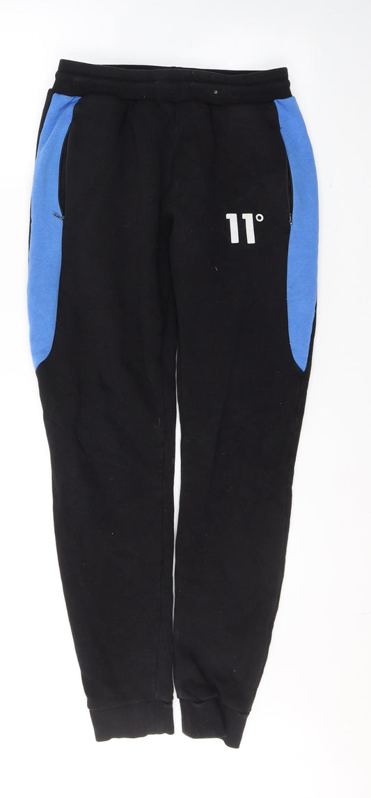 11 degrees Boys Black Colourblock Cotton Sweatpants Trousers Size M  Regular Tie