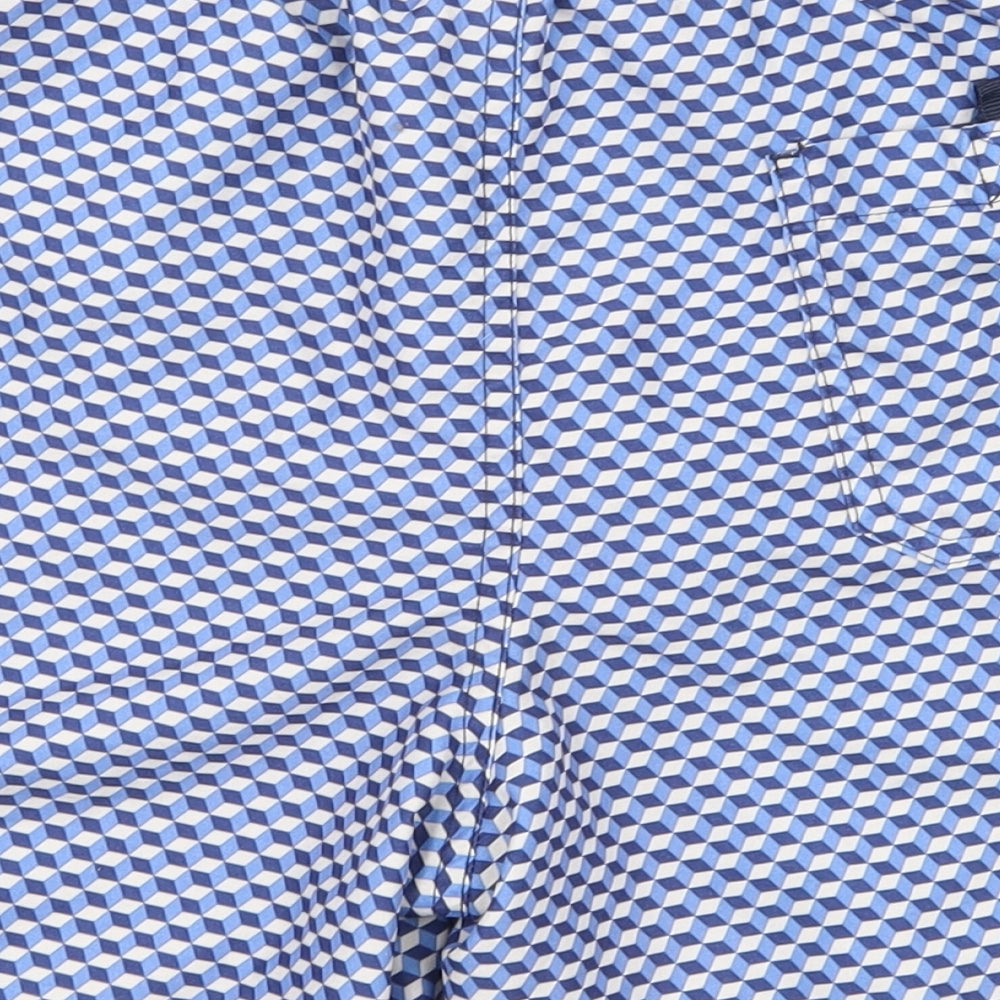 Easy Mens Blue Geometric Polyester Athletic Shorts Size S  Regular Drawstring
