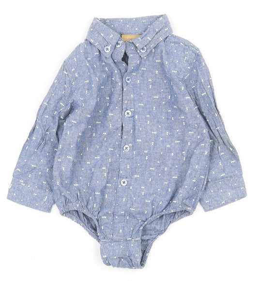Little Gent Boys Blue Geometric 100% Cotton Babygrow One-Piece Size 6-9 Months  Button
