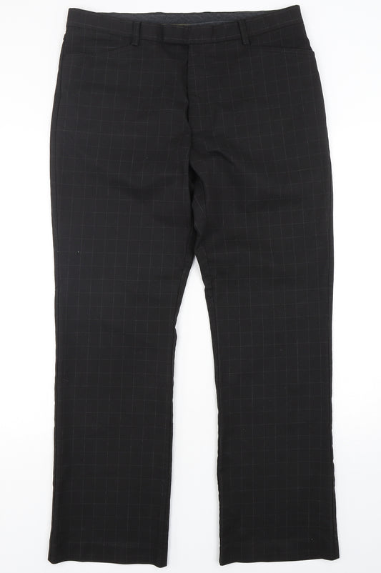 River Island  Mens Black Check Polyester Trousers  Size 36 L31 in Regular Button