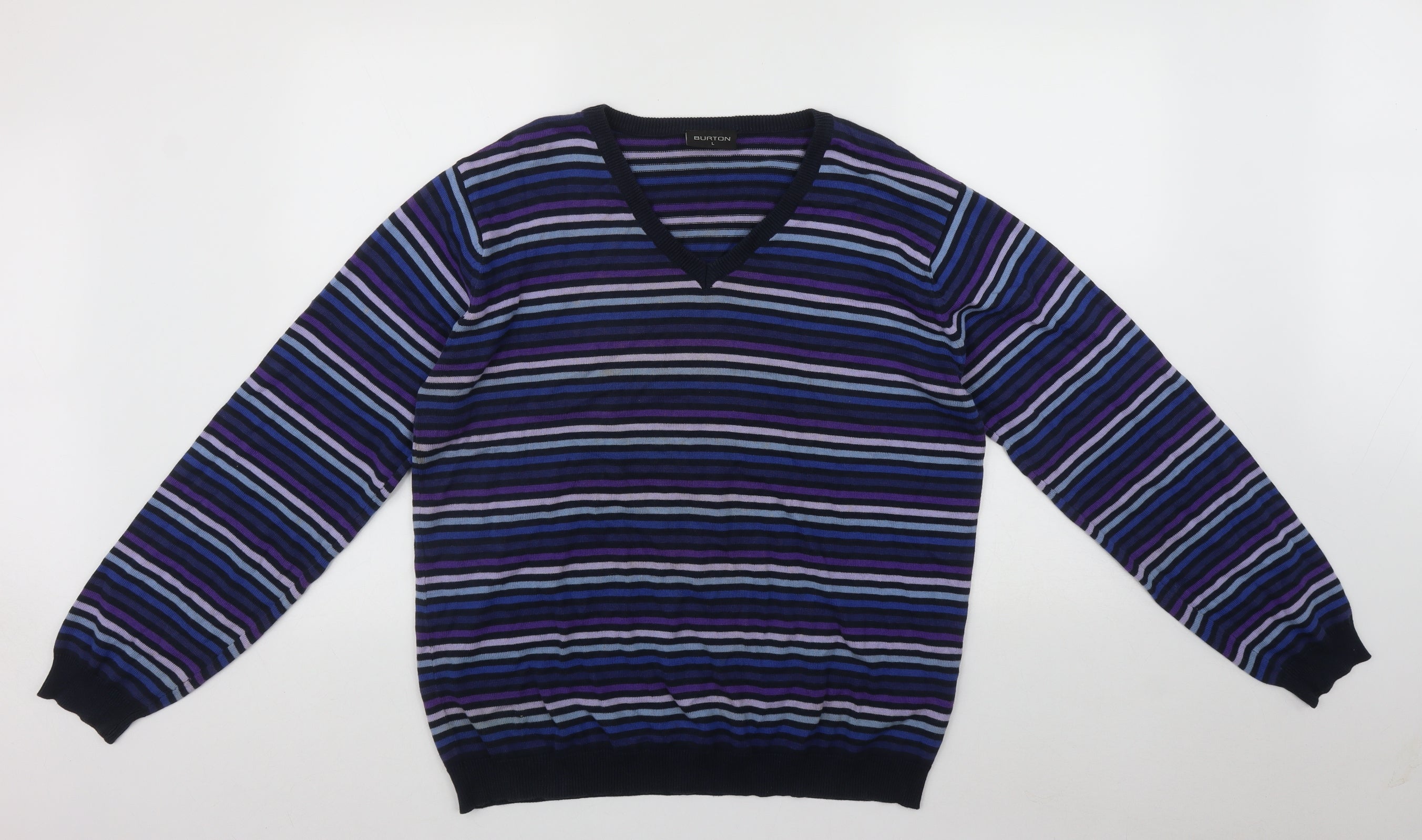 Burton Mens Multicoloured V Neck Striped Cotton Pullover Jumper Size L Preworn Ltd